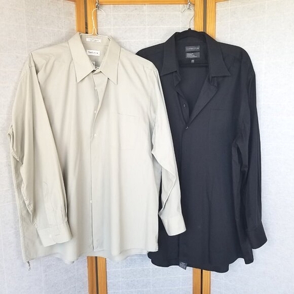 Men's Shirt Bundle Long Sleeve Button-Down Non-Iron Black Tan Neck Size 18 34/35 - Picture 1 of 6